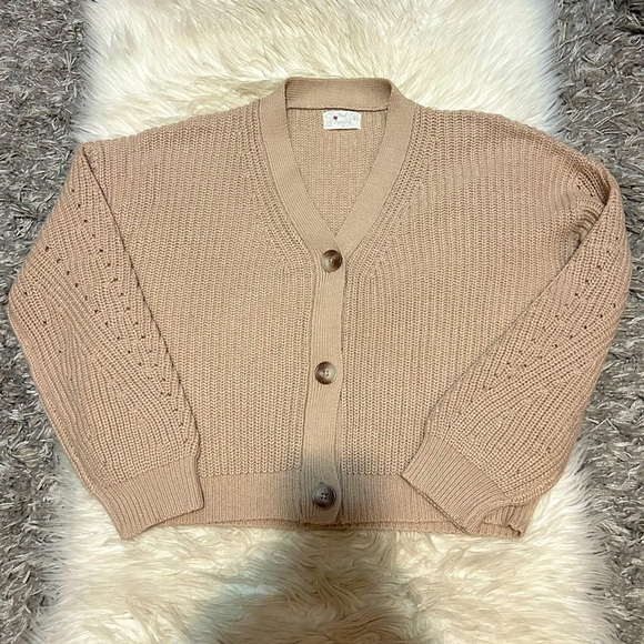Poof Apparel Sweaters - Light brown knit cardigan